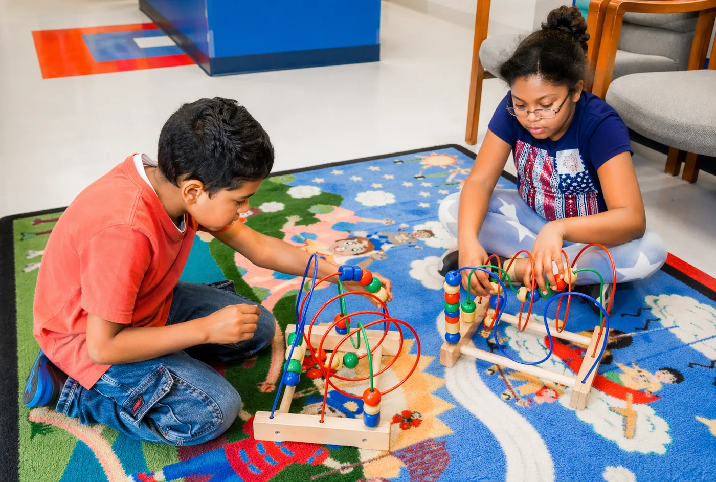 Children in the welcoming AAA Pediatrics waiting area